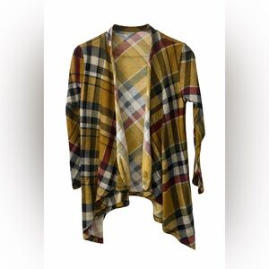 Mustard Plaid Open Front Women's Cardigan Sweater
